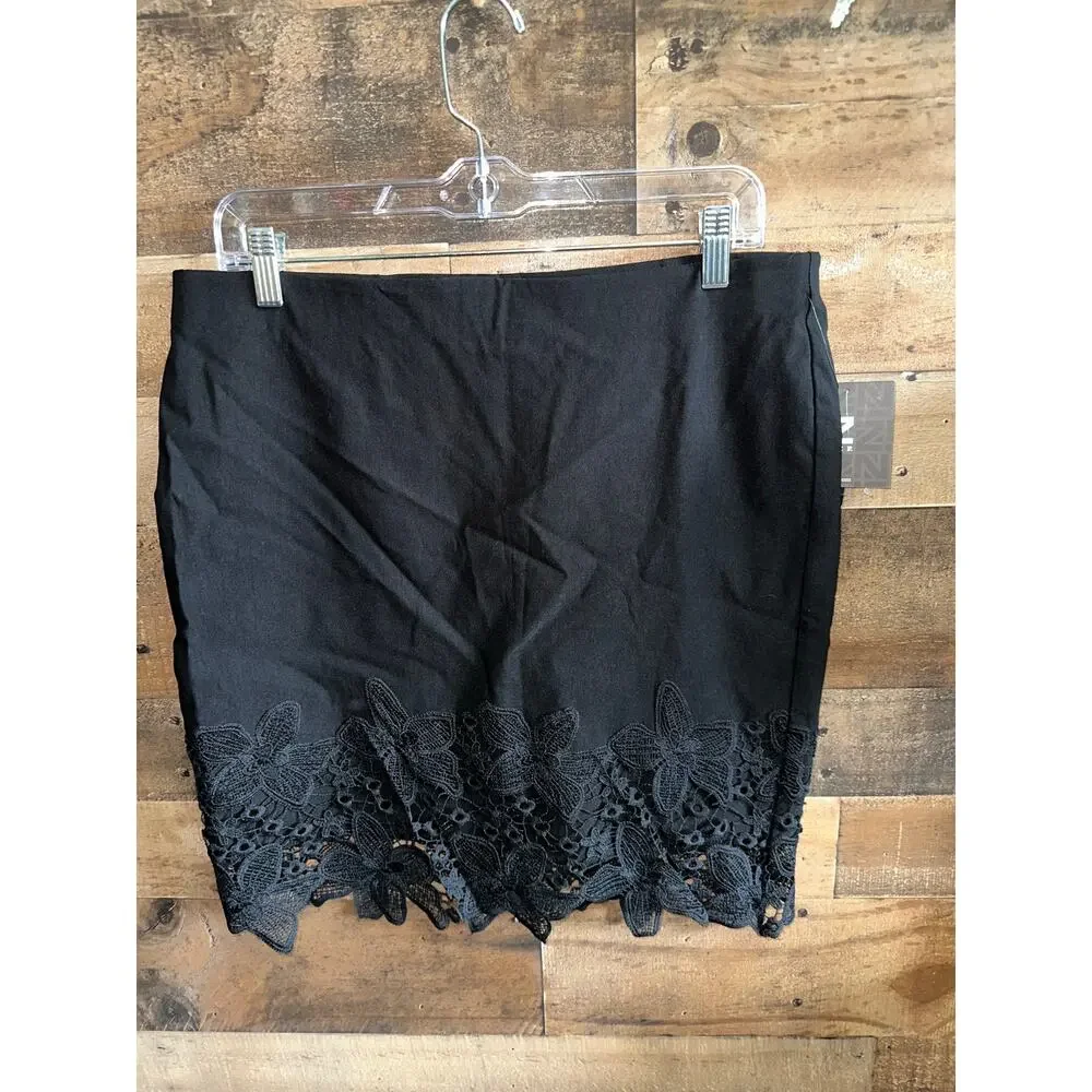 NWT IZ Byer Black Lace Hem Skirt XL